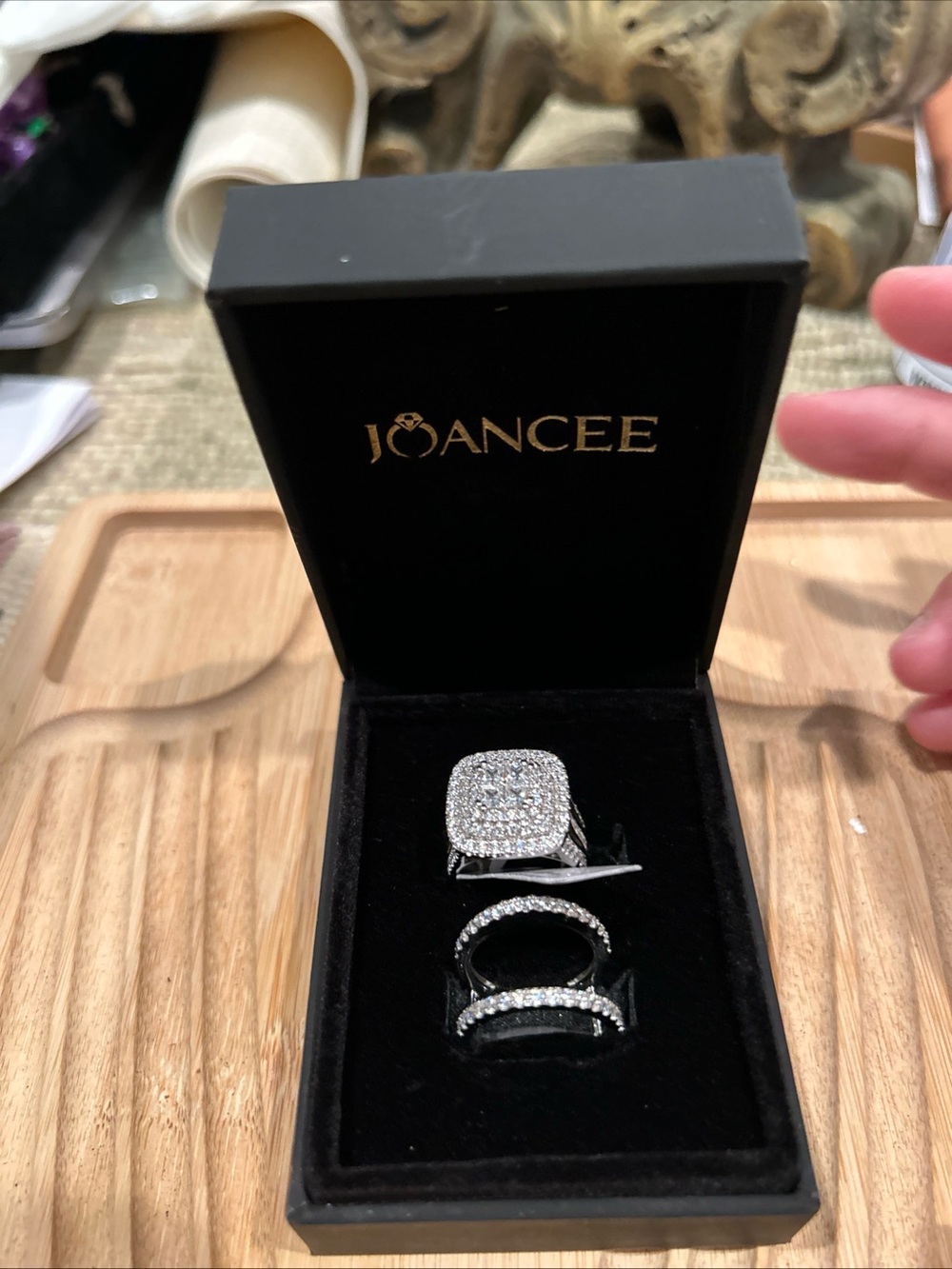 Joancee Silver-Tone Moisenatte 3-Piece Ring Set - White